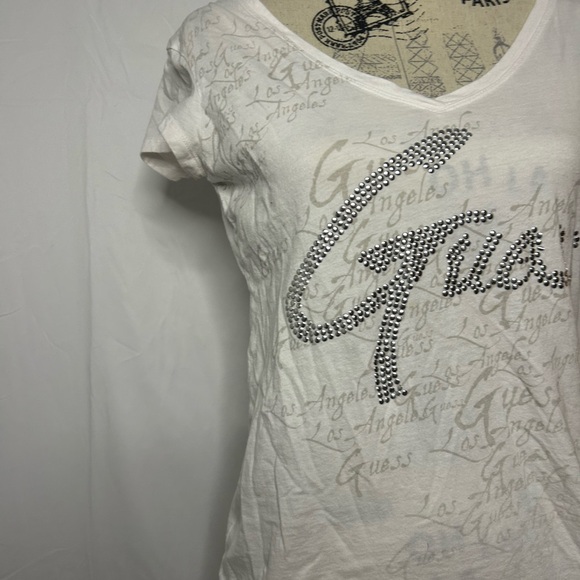 Guess White Rhinestone Logo Tee - Picture 3 of 5